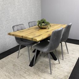 KOSY KOALA Wooden Dining Table with 4 Grey Velvet Chairs, Stylish Dining Room Furniture in Brown - thumbnail 5