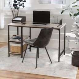 FURNOS Industrial 120CM Wide Computer Desk With 2 Shelves in Light Grey