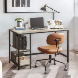 FURNOS Industrial 120CM Wide Computer Desk With 2 Shelves in Light Grey - thumbnail 2