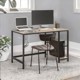 FURNOS Industrial 120CM Wide Computer Desk With 2 Shelves in Light Grey - thumbnail 3