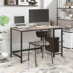 FURNOS Industrial 120CM Wide Computer Desk With 2 Shelves in Light Grey - thumbnail 4