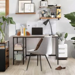 FURNOS Industrial 120CM Wide Computer Desk With 2 Shelves in Light Grey - thumbnail 5