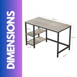 FURNOS Industrial 120CM Wide Computer Desk With 2 Shelves in Light Grey - thumbnail 6