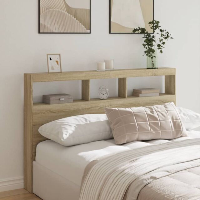 Berkfield Home Headboard Cabinet with LED Sonoma Oak 160x17x102 cm in Brown - Size: 160 x 17 x 102 cm - image 1