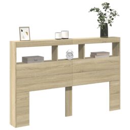 Berkfield Home Headboard Cabinet with LED Sonoma Oak 160x17x102 cm in Brown - Size: 160 x 17 x 102 cm - thumbnail 5
