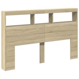Berkfield Home Headboard Cabinet with LED Sonoma Oak 160x17x102 cm in Brown - Size: 160 x 17 x 102 cm - thumbnail 3