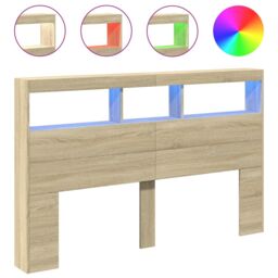 Berkfield Home Headboard Cabinet with LED Sonoma Oak 160x17x102 cm in Brown - Size: 160 x 17 x 102 cm - thumbnail 2