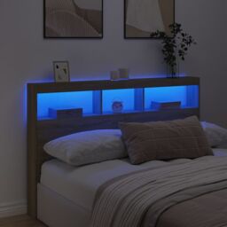 Berkfield Home Headboard Cabinet with LED Sonoma Oak 160x17x102 cm in Brown - Size: 160 x 17 x 102 cm - thumbnail 4
