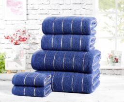 Rapport Home Sandringham Stripe Pure Cotton Towels in Navy - thumbnail 1