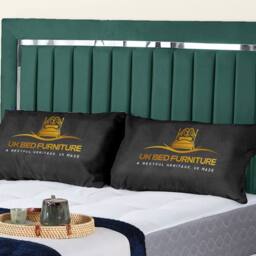 UK Bed Furniture Chrome Edge Slatted Base Upholstered Bed Frame with 48-inch Headboard in Green - Size: Single - thumbnail 2