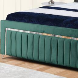 UK Bed Furniture Chrome Edge Slatted Base Upholstered Bed Frame with 48-inch Headboard in Green - Size: Single - thumbnail 3