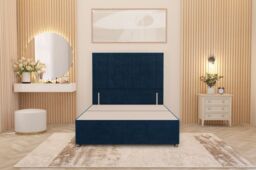 "Somnior Alexas Divan Bed Base with 54"" Floor Standing Headboard Plush Velvet in Navy - Size: Single" - thumbnail 2