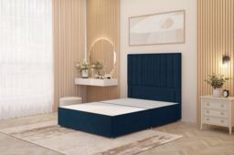 "Somnior Alexas Divan Bed Base with 54"" Floor Standing Headboard Plush Velvet in Navy - Size: Single" - thumbnail 1
