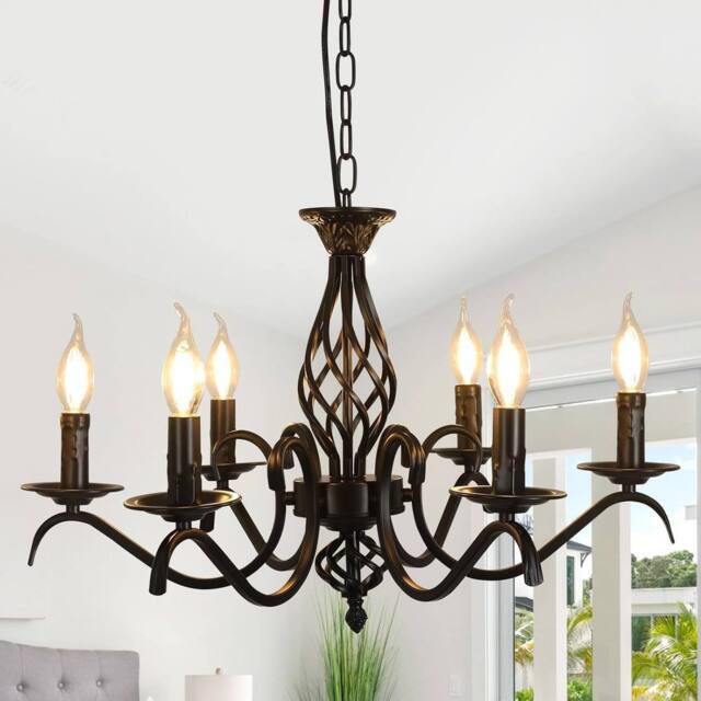 COMELY 6 Heads Black Vintage Pendant Light, Industrial Metal Ceiling lights