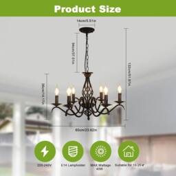 COMELY 6 Heads Black Vintage Pendant Light, Industrial Metal Ceiling lights - thumbnail 5