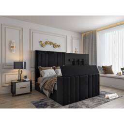 KDMD Atom Upholstered Soft Velvet Black Tv Bespoke Bed Frame - Size: Small Double - thumbnail 1