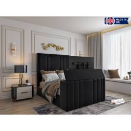 KDMD Atom Upholstered Soft Velvet Black Tv Bespoke Bed Frame - Size: Small Double - thumbnail 7