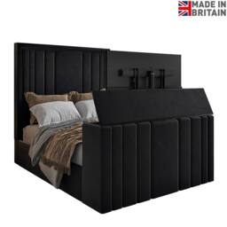 KDMD Atom Upholstered Soft Velvet Black Tv Bespoke Bed Frame - Size: Small Double - thumbnail 5