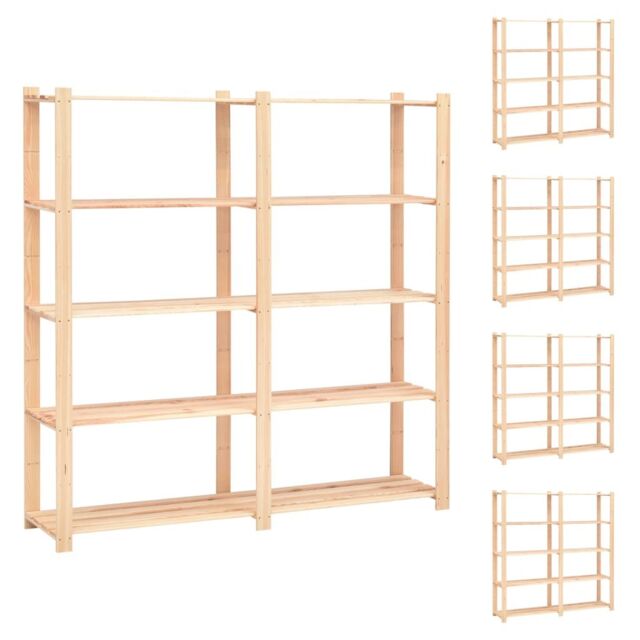 Berkfield Home 5-Tier Storage Racks 5 pcs 170x38x170 cm Solid Pinewood 500 kg in Beige - Size: 170 x 38 x 170 cm - image 1