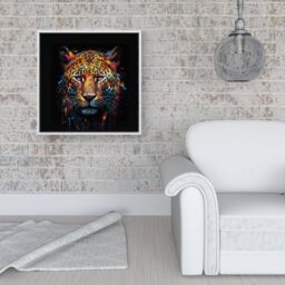 "Warren Reed - Designer Splashart Leopard Face Framed Canvas in Off-White - Size: W30"" x H30""" - thumbnail 2