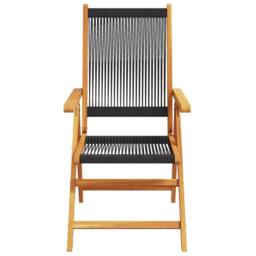 Berkfield Home Reclining Garden Chairs 6 pcs Black Solid Wood Acacia - thumbnail 4