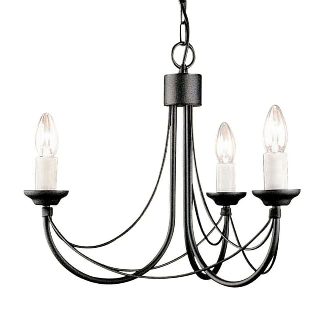 Loops 3 Bulb Chandelier Light Gothic Style Ivory Colour Candle Tube Black LED E14 60W