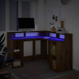 Berkfield Home Soft Desk with LED Lights Artisian Oak 130x130x91 cm Engineered Wood in Brown - Size: 130 x 130 x 91 cm - thumbnail 4