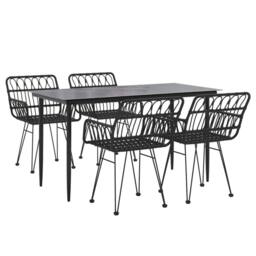 Berkfield Home Beautiful 5 Piece Garden Dining Set Black Poly Rattan - thumbnail 1