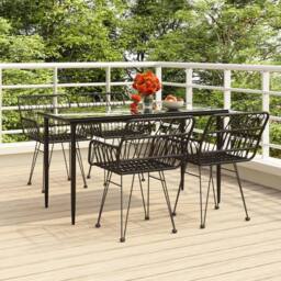 Berkfield Home Beautiful 5 Piece Garden Dining Set Black Poly Rattan - thumbnail 2