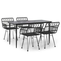 Berkfield Home Beautiful 5 Piece Garden Dining Set Black Poly Rattan - thumbnail 3