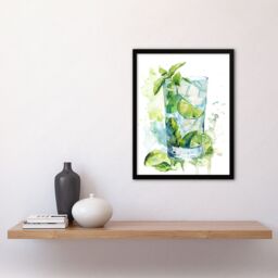 "Artery8 Classic Mojito Cocktail Modern Watercolour Mint Framed Art Print in Green - Size: W12"" x H16""" - thumbnail 4