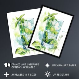 "Artery8 Classic Mojito Cocktail Modern Watercolour Mint Framed Art Print in Green - Size: W12"" x H16""" - thumbnail 2