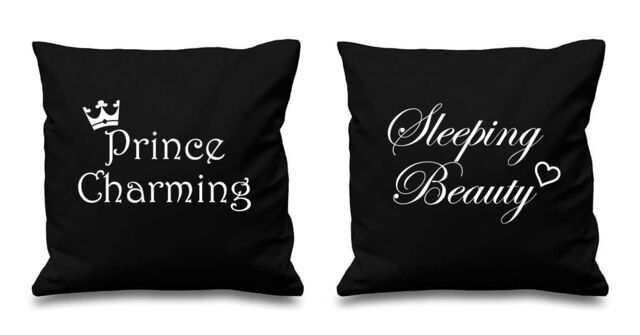 60 SECOND MAKEOVER Prince Charming Sleeping Beauty Cushion Covers in Black - Size: 40 cm x 40 cm