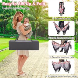 Gymax 4 in 1 Infant Nursery Center Folding Baby Playard With Toy Bar-Pink in Pink - thumbnail 4