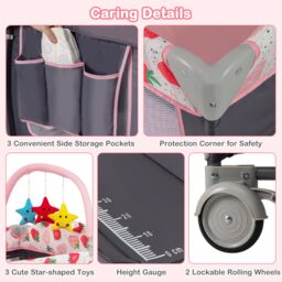 Gymax 4 in 1 Infant Nursery Center Folding Baby Playard With Toy Bar-Pink in Pink - thumbnail 8