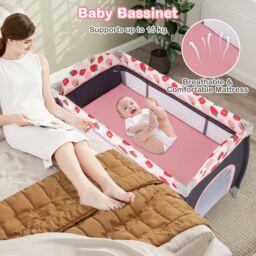 Gymax 4 in 1 Infant Nursery Center Folding Baby Playard With Toy Bar-Pink in Pink - thumbnail 9