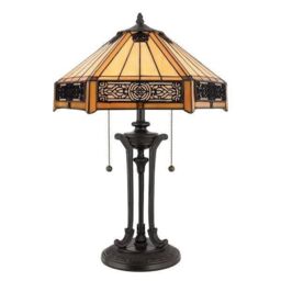 Netlighting Indus 2 Light Tiffany Table Lamp Vintage Bronze E27 in Brown