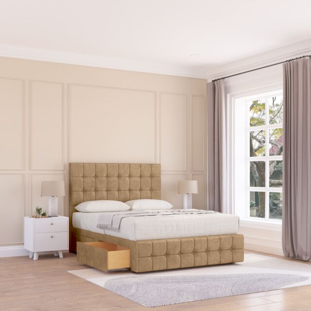 "Sloomy Berlin Divan Bed Base No Drawers 12"" Footboard & 26"" Struts Headboard in Light Brown - Size: Small Single" - image 1