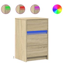 Berkfield Home Bedside Cabinet with LED Lights Sonoma Oak Engineered Wood in Brown - thumbnail 2