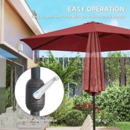 OUTSUNNY 2.6M Garden Parasol Umbrella with Aluminium Pole, Tilt, Crank in Red - Size: 260 cm x 100 cm - thumbnail 4