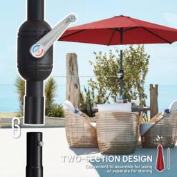 OUTSUNNY 2.6M Garden Parasol Umbrella with Aluminium Pole, Tilt, Crank in Red - Size: 260 cm x 100 cm - thumbnail 7