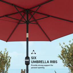 OUTSUNNY 2.6M Garden Parasol Umbrella with Aluminium Pole, Tilt, Crank in Red - Size: 260 cm x 100 cm - thumbnail 8