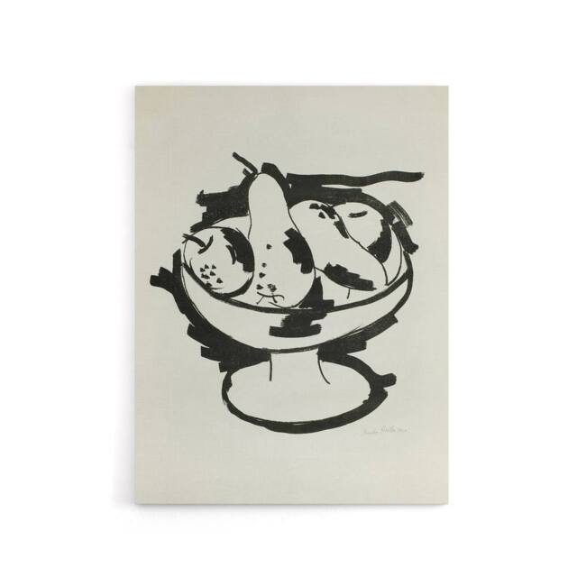 "Artery8 Bowl of Fruit Still Life Sketch Hartley Canvas Wall Art in White - Size: W18"" x H24""" - image 1