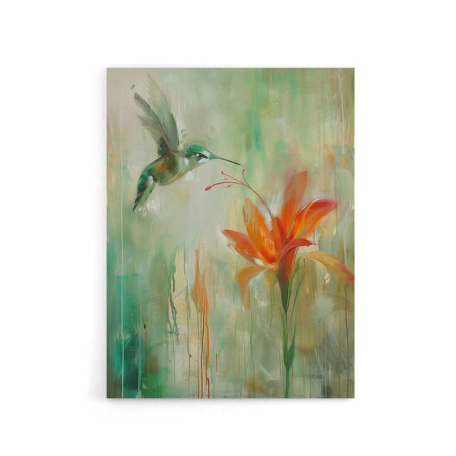 "Artery8 Daylily Flower & Hummingbird Canvas Wall Art Print in Green - Size: W18"" x H24""" - image 1