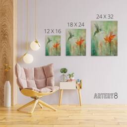"Artery8 Daylily Flower & Hummingbird Canvas Wall Art Print in Green - Size: W18"" x H24""" - thumbnail 4