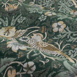 Morris & Co Strawberry Thief Jacquard Floral Room Darkening Pencil Pleat Curtain Pair in Green - Size: 168 cm width x 137 cm drop - thumbnail 6