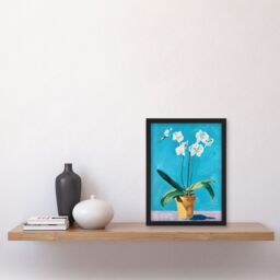 "Artery8 White Orchid Flower Pot Painting Framed Art Print in Blue - Size: W12"" x H16""" - thumbnail 4