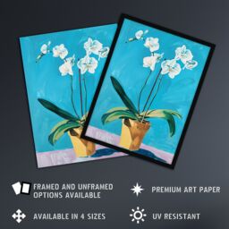 "Artery8 White Orchid Flower Pot Painting Framed Art Print in Blue - Size: W12"" x H16""" - thumbnail 2