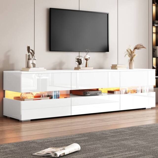 BTM LED TV Stand Lowboard Media Console Storage Cabinet Unit in White - image 1