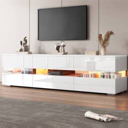BTM LED TV Stand Lowboard Media Console Storage Cabinet Unit in White - thumbnail 3